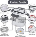 Herrfilk Electric Lunch Box Food Heater, 3 in 1 Ultra Quick Heated Lunch Boxes for Adults, 12V/24V/110V Portable Food Warmer for Car/Truck/Office With Fork Spoon and Insulated Carry Bag