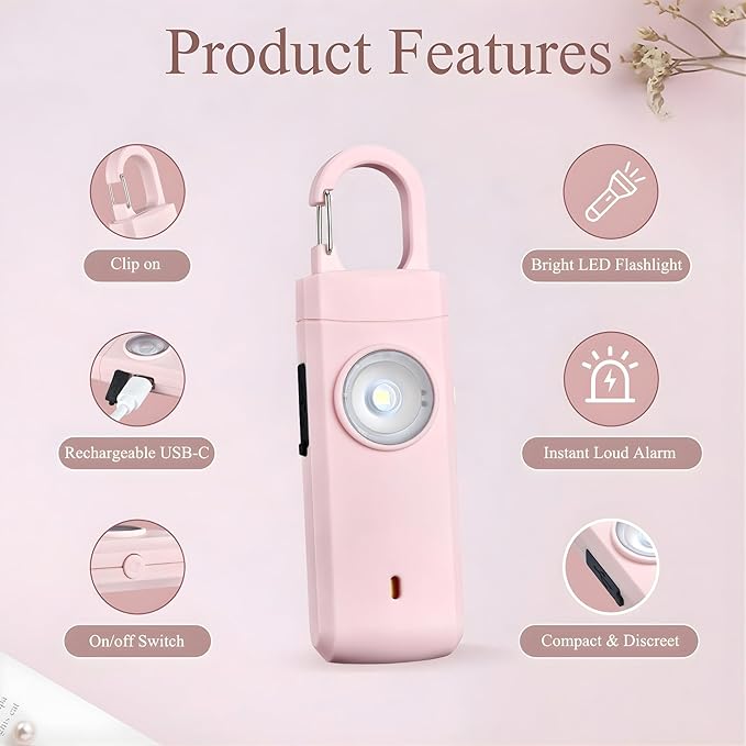 Personal Alarms for Women, Panic Button Self Defense Keychain with Clip-On Design, 130dB Alarm & Strobe Light for Personal Protection, Safety Whistle for Travel Safe, Small Gifts for Women ( Pink )