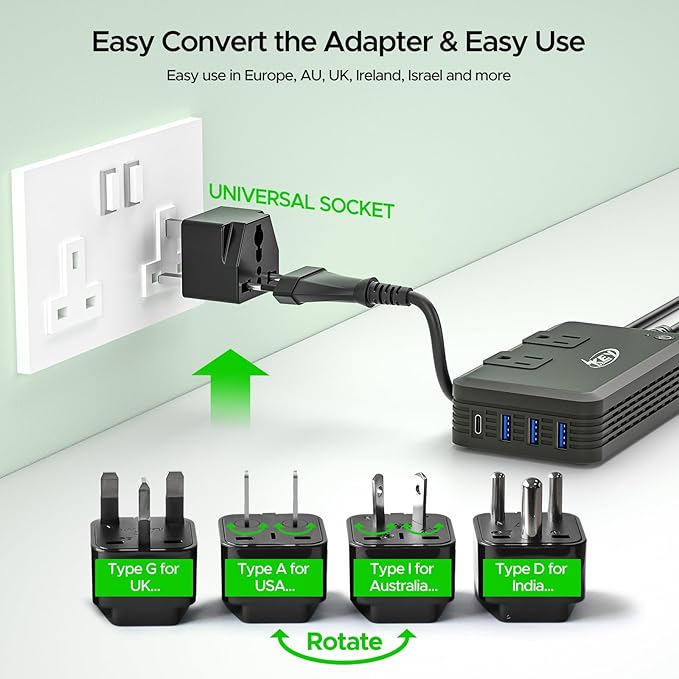 Key Power 220V to 110V Voltage Converter, 230W Step Down International Power Converter Adapter Combo with UK/AU/US/EU Travel Adapter.