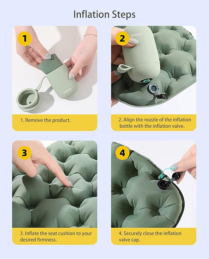 Inflatable Seat Cushion with Portable Air Pump, Portable Seat Cushion for Airplane Travel, Camping Pad & Stadium , Lightweight Travel Seat Cushion for Long Flights, Office, and Outdoor Activities