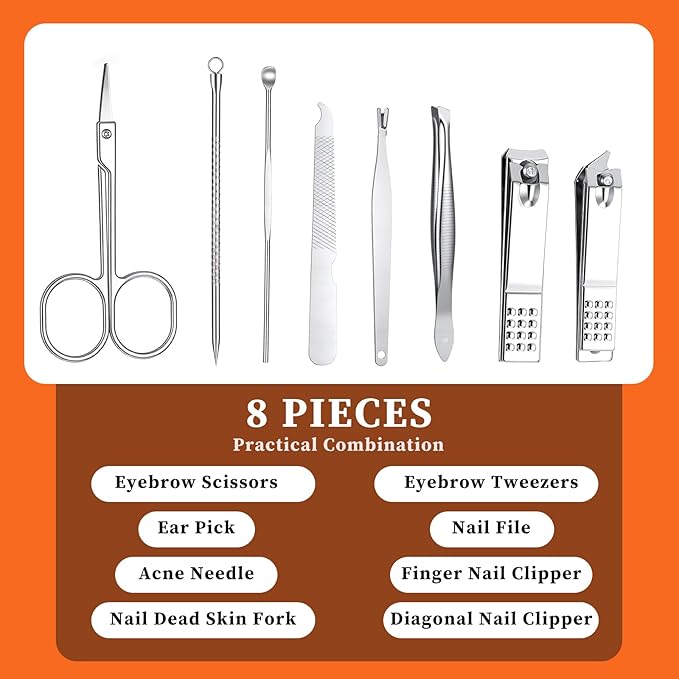 12 Set Bulk Manicure Kit Nail Set Stainless Steel Pedicure Professional Nail Care Kit with Stainless Steel Tools Portable Grooming with Travel Case, Gift for Men Women (4 color,8 in 1)