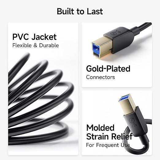 Cable Matters 5Gbps USB 3.0 Cable - 6ft, USB A to B Cable, USB3 Cord with Type-B 3.0 Connector for Hard Drive Enclosure/Built-in Hub and More, Black