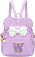 KKXIU Girls Initial Bowknot Cute Mini Backpack for Toddler, Travel Small Girl Backpacks, Personalized Birthday Gifts for Little Girls and Kids(W, Purple)