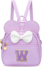 KKXIU Girls Initial Bowknot Cute Mini Backpack for Toddler, Travel Small Girl Backpacks, Personalized Birthday Gifts for Little Girls and Kids(W, Purple)