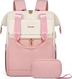 LOVEVOOK Laptop Backpack for Women, 15.6 Inch Work Laptop Bag with USB Port, Fashion Teacher Nurse Backpack Purse, Waterproof Travel Computer Backpack with Organizer Bag, 2PCS, Beige-Pink