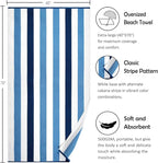 Bornbay Cotton Oversized Beach Towel - Extra Large 40"X70" Plush Thick Pool Towel, XL Fluffy Blue Beach Towels Stripe Swimming Towel for Adults Mens Women (White Navy Blue)
