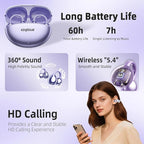 Jewelry-Inspired Clip On Earbuds,Comfortable Fit Open Ear Clip-On Headphones,Wireless Bluetooth Ear Cuff Headphones for Women,Earrings Earbuds for Running,Office,Sport&Gift (Butterfly - Purple)