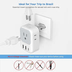 TESSAN Brazil Power Adapter, US to Brazil Travel Plug with 4 American Outlets 3 USB Charger (1 USB C Port), Type N Adaptor for USA to Brazilian Brasil