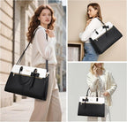 MOSISO Laptop Tote Bag for Women, 15.6 inch Waterproof PU Leather Work Bag with Clutch Purse & Bowknot, Large Capacity Handbag Shoulder Computer Bags Work Briefcase for Business Teacher Office, Black