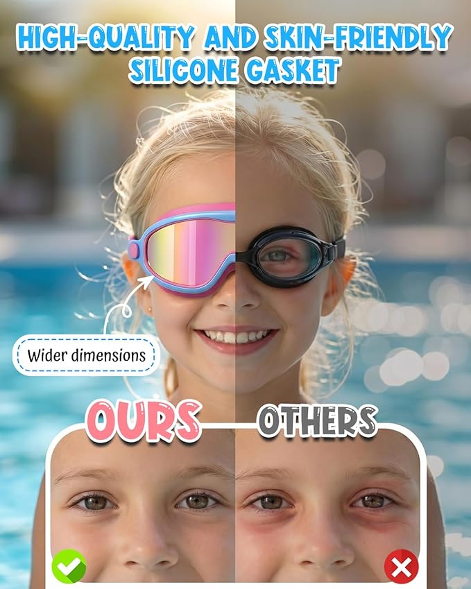Swim Goggles 2 Pack, Wide View Anti Fog&UV Swimming Goggles for Audlt, No Leak Pool Beach Essentials for Men Women