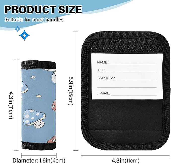 Mushrooms Cartoon Blue Luggage Handle Wrap for Suitcase Luggage Tags Handle Covers Identifiers Soft Decorations Travel Accessories 2 Pack