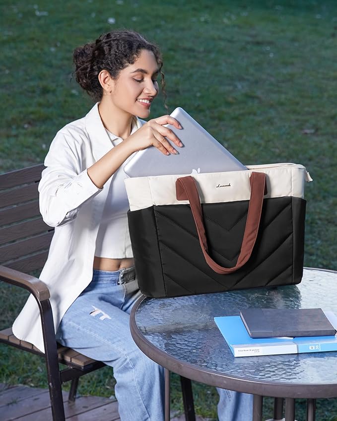 LOVEVOOK Tote Bag for Women, Puffer Work Travel Handbag with Zipper for Teacher Nurse, Quilted Cute Laptop Shoulder Gym Bag