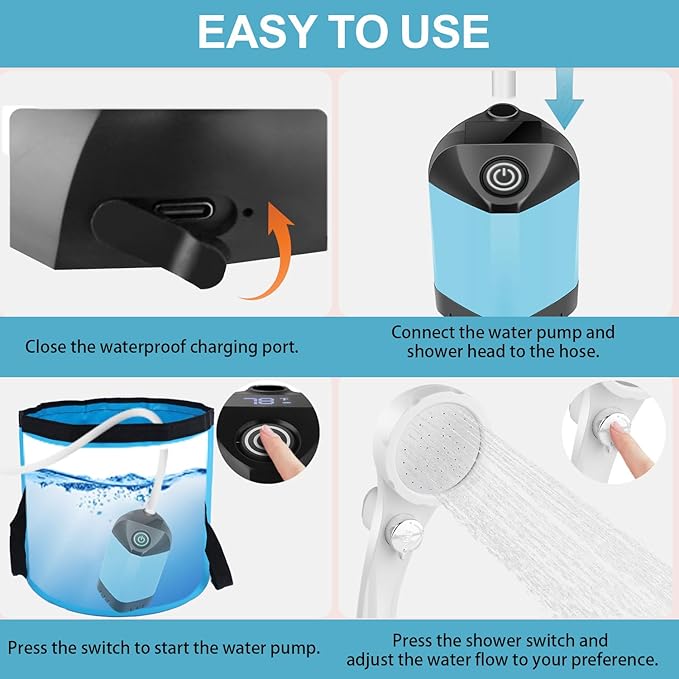 B013 Portable Shower Pump for Camping – 7800mAh Long-Lasting & Quiet Outdoor Shower with LED Display, IPX8 Waterproof Outdoor Shower for Pet Bath, Car Wash & RV