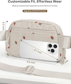 Pritent Fanny Packs for Women Cross Body Bag Waterproof Belt Bag with Adjustable Strap and Zipper Back Pocket Small Crossbody Bags Fashion Waist Packs for Workout Travelling(Strawberry Beige)