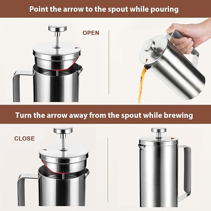 600ml Small French Press Coffee Maker, Double Wall Stainless Steel Coffee Press Pot with Detachable Filter, Cool Touch Insulated Handle, Dishwasher Safe Portable Brewer for Home Camping Travel