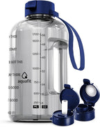 AQUAFIT Half Gallon Water Bottle with Time Marker - Straw & Chug Lid - BPA Free Gym Water Bottle with Straw - Big Gallon Jug (Clarity, 64 oz - 2 Lids)
