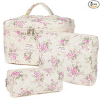 Makeup Bag,Quilted Cosmetic Bags,Large Floral Make Up Organize bag,Makeup Bag Set for Women,Flower Travel Toiletry Bag