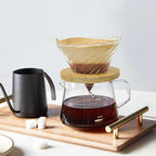 Gute Glass Coffee Dripper/Filter - Cone Glass Pour Over Coffee Dripper with Bamboo Stand & Handle, Size V02 Coffee Maker Funnel Accessories for Home, Office，1-4Cups