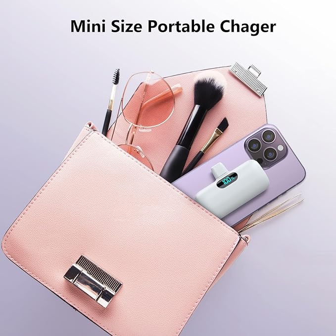 Feob Mini Portable Charger 5000mAh Power Bank,15W PD USB C Cell Phone Portable Power,LCD Display Battery Pack Compatible with iPhone 17/Air/17 Pro/17Pro Max/16/15 Android/Samsung/Moto(Type-C Only)