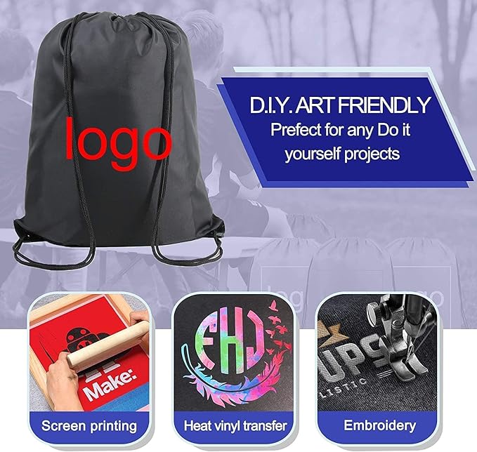 BeeGreen Black Drawstring Backpack Bags Bulk 10 Pack Cinch Sackpack X-Large 22.4" L x 17.5" W Sports Gym String Bags Machine Washable Heavy Duty for Men Women
