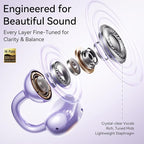 Kinglucky Jewelry-Inspired Clip-On Earbuds with Diamond Earrings, Comfortable Fit & 40H Playtime Open Ear Bluetooth 5.4 Wireless Headphones for Women, Small Ears, Sports & Workouts (Purple)