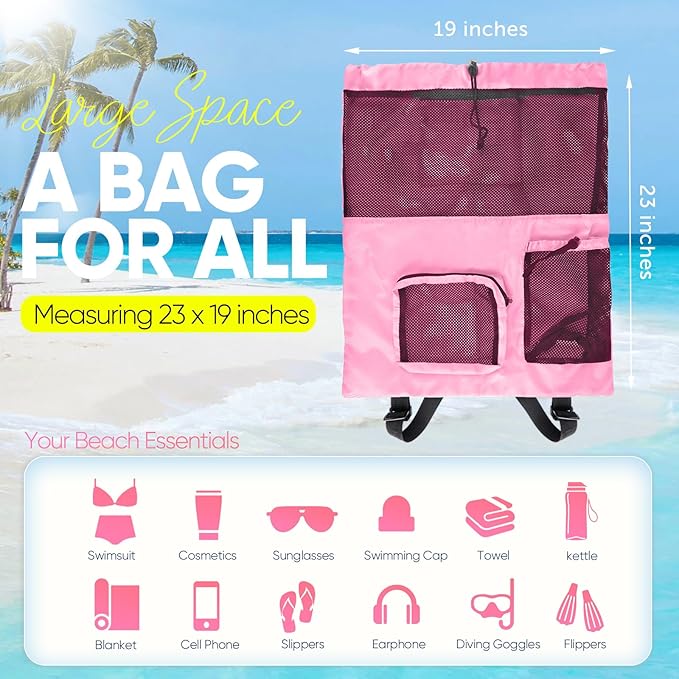 HOHOM Swim Mesh Beach Bag, Waterproof Gym Bags for Women and Men, Large Pool Bag Swimming Gear Drawstring Backpack