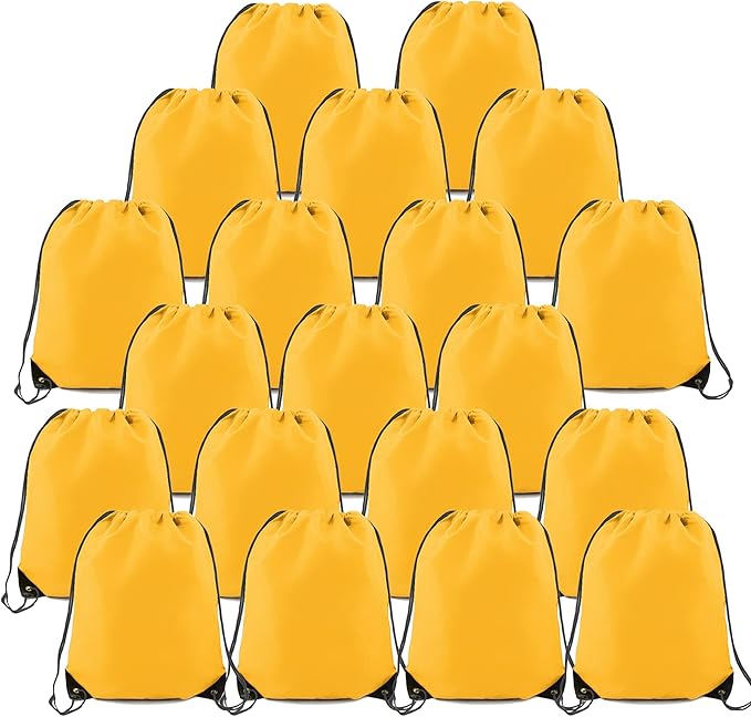 BeeGreen 20 Pieces Yellow Cinch Sack Bags Bulk Gymsack for Christmas Sports Polyester Drawstring Backpacks for Heat Vinyl and Tie Dye Pull sinch Sackpack for Women and Men