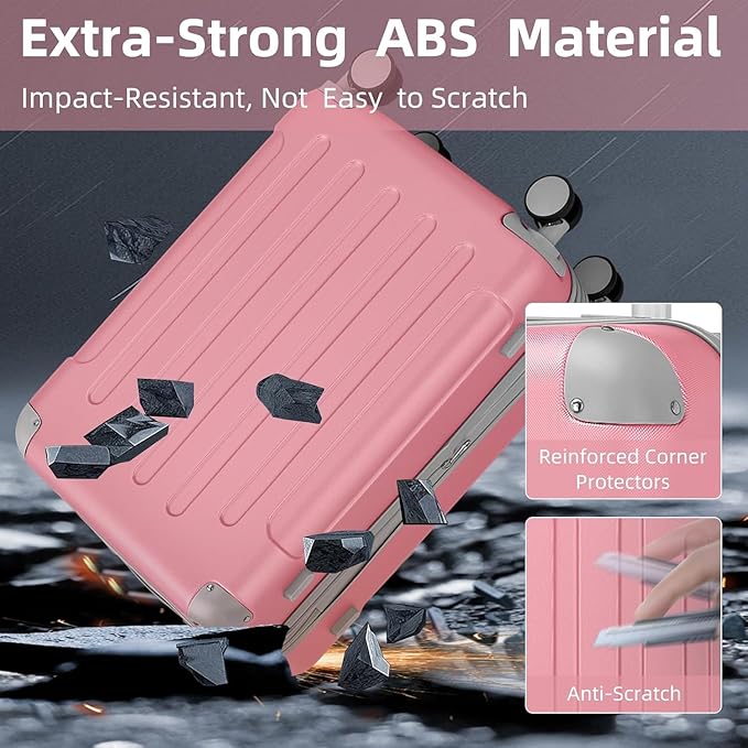 6 Piece Luggage Sets with Bags, Lightweight Expandable Checked Luggage Sets, Hardshell ABS Spinner Wheels Carry on Suitcase with TSA Lock, for Travel, Women Men (Pink, 18/20/24/28inch+2bags)