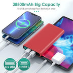 Portable Charger 38800mAh Power Bank with 5 Outputs & 2 Inputs,PD USB C In&Out Fast Phone Charging External Battery Pack Backup,Travel Essential Outdoor for iPhone 17/16/15,Android Samsung Galaxy-Red