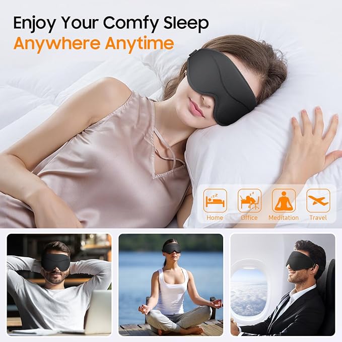BeHoomi Sleep Mask, 2 Packs Premium Eye Mask for Sleeping, Total Blackout, Superior Soft Comfort, Upgraded 3D Ergonomic Designed Sleeping Mask for Home, Office, Travel, Meditation, Black & Purple