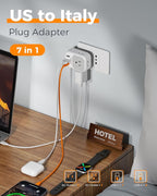 Italy Travel Plug Adapter 2 Pack, TESSAN Italy Power Adaptor with 4 Outlets 3 USB Charger(1 USB C PD 20W), Type L Adapter for US to Chile Libya Syria Tunisia Uruguay