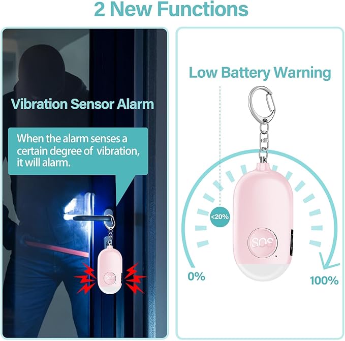 Hion Personal Safety Alarm for Women, Rechargeable 130dB Self Defense Alarm Keychain with LED Flashlight, Emergency Safe Sound Security for Children Elderly College Girls Men, Pink