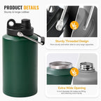 Kerilyn Insulated Gallon Jug with Handle, One Gallon, 128 Ounces Stainless Steel, Large Double Vacuum Water Bottle for Hot & Cold Drinks, Wide Mouth, Sweat Proof, Great for Travel, Camping, Green