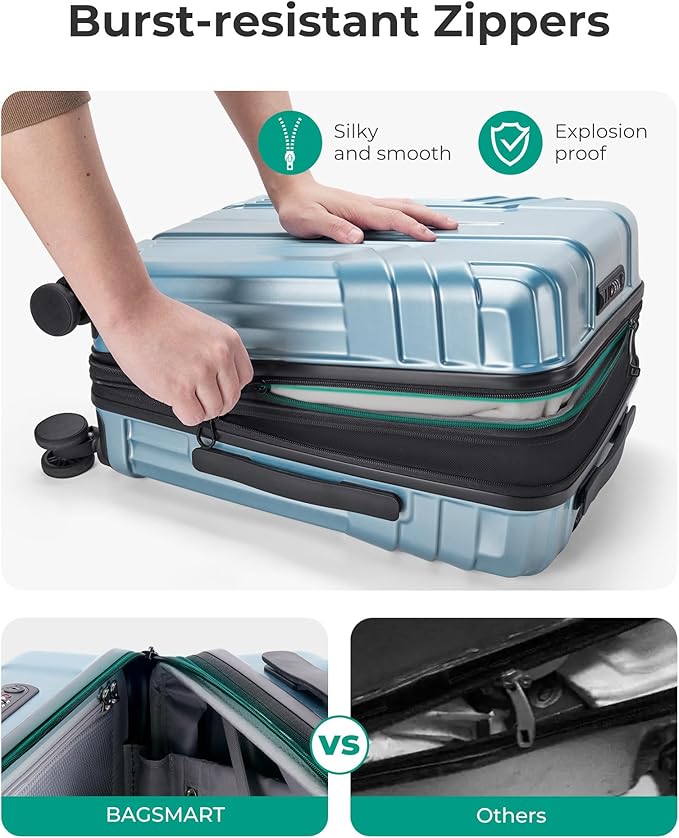 BAGSMART Expandable Carry On Luggage 22x14x9 Airline Approved, 20 Inch Travel Luggage with Spinner Wheels, Lightweight Hard Shell Suitcase Carry on Airy Blue