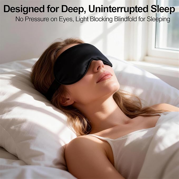 spacepower Sleep Mask, Silk Eye Mask for Sleeping with Adjustable Strap, Blindfold Eyeshade for Men & Women, Comfortable & Soft Eye Cover Eyeshade for Night Sleep（Black&Light Pink&Purple）