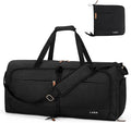 Lekesky Foldable Travel Duffle Bag for Women, 60L Large Duffel Bag with Separate Shoes Compartments & Straps, Carry On Weekend Bag for Women, Hospital, Overnight (Black)