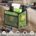 Car Backseat Organizer, PU Leather Back of Seat Cars Hanging Organizer with Pockets Leakproof Car Garbage Bag Hanging Cars Seat Storage Box Travel Accessories Foldable (Green Frog)
