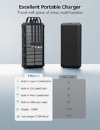 Solar-Charger-Power-Bank - 20000mah Solar Powered Battery Charger Cell Phone,20W Fast Charging Built in Cables,Camping Essentials Portable External Battery Pack Compatible with Multiple Devices