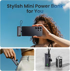 sharge Flow Mini 2 Power Bank with Built-in Cable 22.5W Max Portable Charger for Travel, Fast Charging Battery Pack with iOS and USB-C Connector for iPhone 17/16/15/14, Galaxy, Google, and More