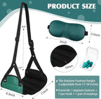 Yerliker Airplane Foot Hammock(Memory Foam) with Earplugs and Eye Mask Travel Necessities Adjustable Airplane Desk Foot Rest for Long Trip Pain and Swelling Relief(Green)