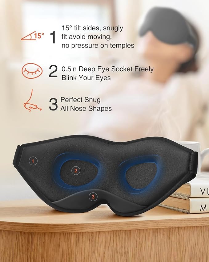 MABAO 2 Packs Sleep Mask for Side Sleeper, Eye Mask for Sleeping Women Men, 3D Contoured Cup No Eye Pressure 100% Light Blocking Sleeping Mask with Adjustable Strap Night Blindfold, Nap, Black & Pink