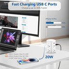 Pop Up Outlet for Countertop,Recessed Power Strip,Power Grommet 3.15 inch Desk Hole Insert,20W USB C,Outlets,2 USB C/2 USB A, Table Outlet,Desk Charging Station,ETL Listed (White, 8AC-6FT)