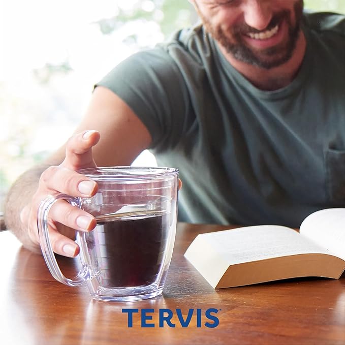 Tervis Clear & Colorful Tabletop Made in USA Double Walled Insulated Tumbler Travel Cup Keeps Drinks Cold & Hot, 16oz Mug with Handle, Quartz