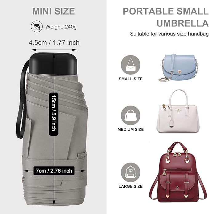 Compact Travel Umbrella with Case - Mini Umbrella for Purse, Small Lightweight &Tiny Design Perfect for Parasol Outdoor Sun&Rain Umbrellas