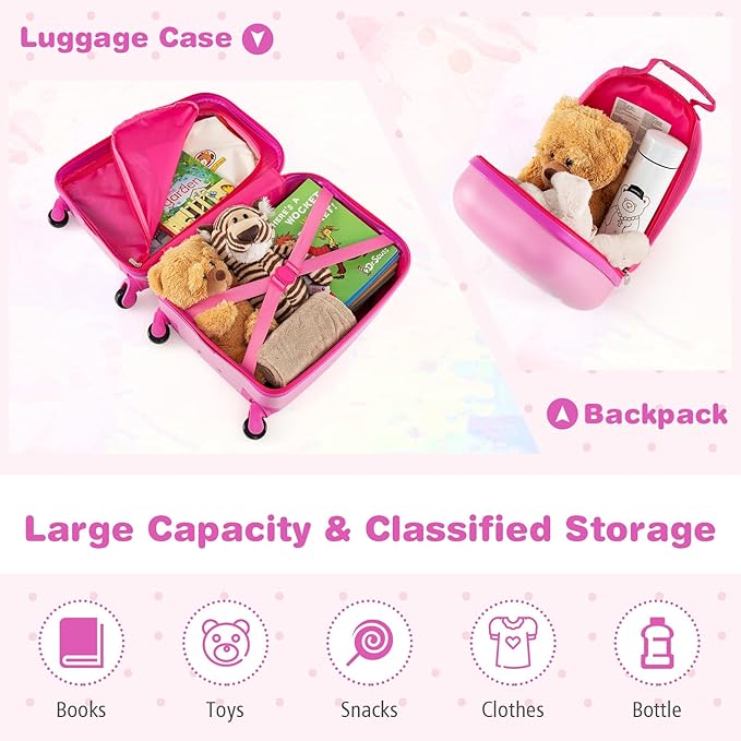 Goplus 2PC Kids Luggage, 12" & 16" Kids Carry On Luggage Set with 4 Spinner Wheels, Lightweight Rolling Spinner Suitcase for Children Toddlers Boys and Girls Travel