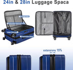 Luggage Sets 3 Piece, ABS Lightweight 20in/24in/28in Luggage, Expandable Carry On Suitcase Set with TSA Lock & Double Wheels, Front Open Hardshell Luggage Sets (Blue)
