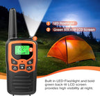 Walkie Talkies, MOICO Long Range Walkie Talkies for Adults with 22 FRS Channels, Family Walkie Talkie with LED Flashlight VOX LCD Display for Hiking Camping Trip (Orange 2 Pack)