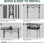 Folding Camping Table Portable Pinic Table 2 Level Height Adjustable Roll-up Tables Aluminum Foldable Camp Table with Storage Bag 4-6 Person Large Tables for Outdoor Indoor Hiking Camp BBQ Beach