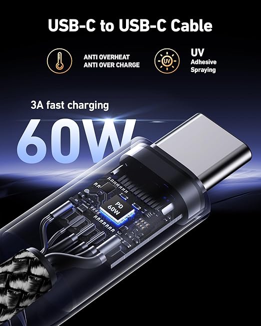 USB C to C Cable 60W [2Pack 3FT], USBC to USBC Fast Charging Cable for CarPlay Durable Braided iPhone USB C Charger Cable USB Type C Cord for iPhone 17/16/15/Pro Max, Samsung Galaxy S23 and More-Black