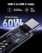 USB C to C Cable 60W [2Pack 6FT], USB Type C Fast Charging Cable for Car Durable Braided iPhone USB C Charger Cable USBC to USBC Cord for iPhone 17/16/15/Pro Max, Samsung Galaxy S23 and More-Black